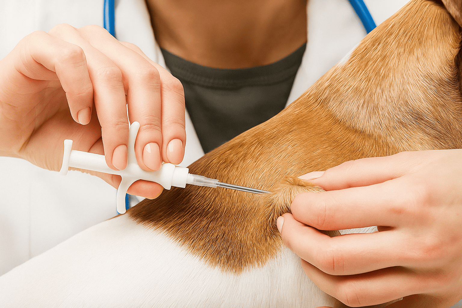 Tierarzt implantiert einen Mikrochip bei einem Hund